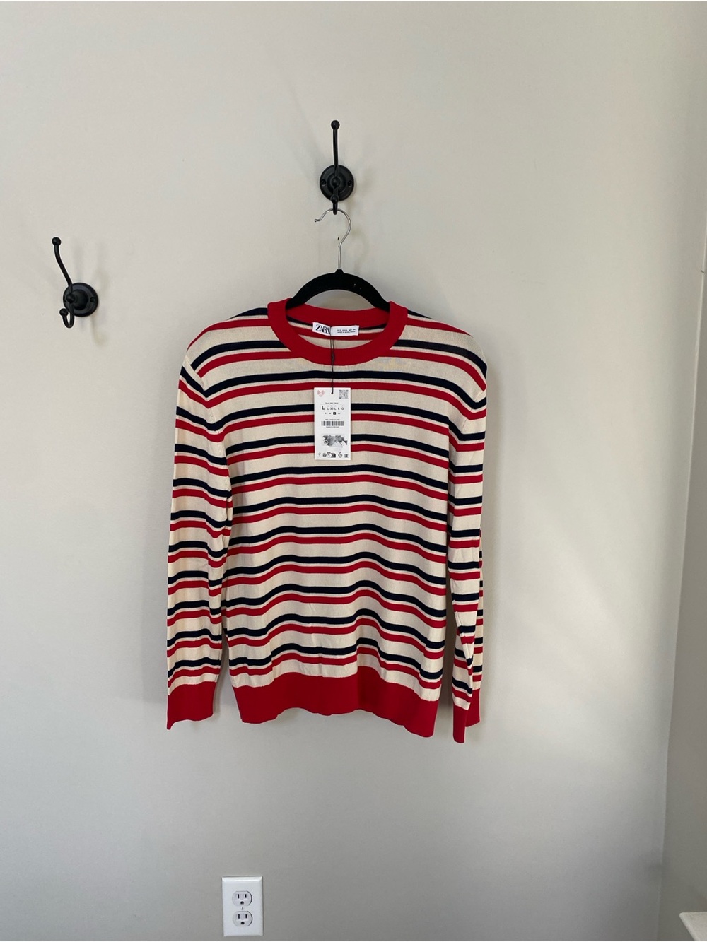 Zara Striped Crewneck Sweater - Red, Navy & Cream